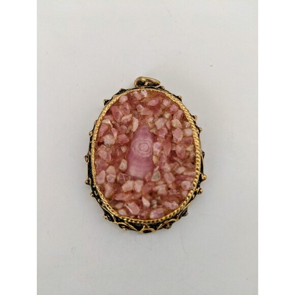 Rose Quartz Pendant Crushed Rose Quartz Pendant Pink Stone Pendant - Picture 1 of 10